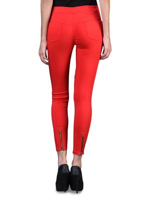 red cotton blend zippered jeggings - 1098734 - Standard Image - 3