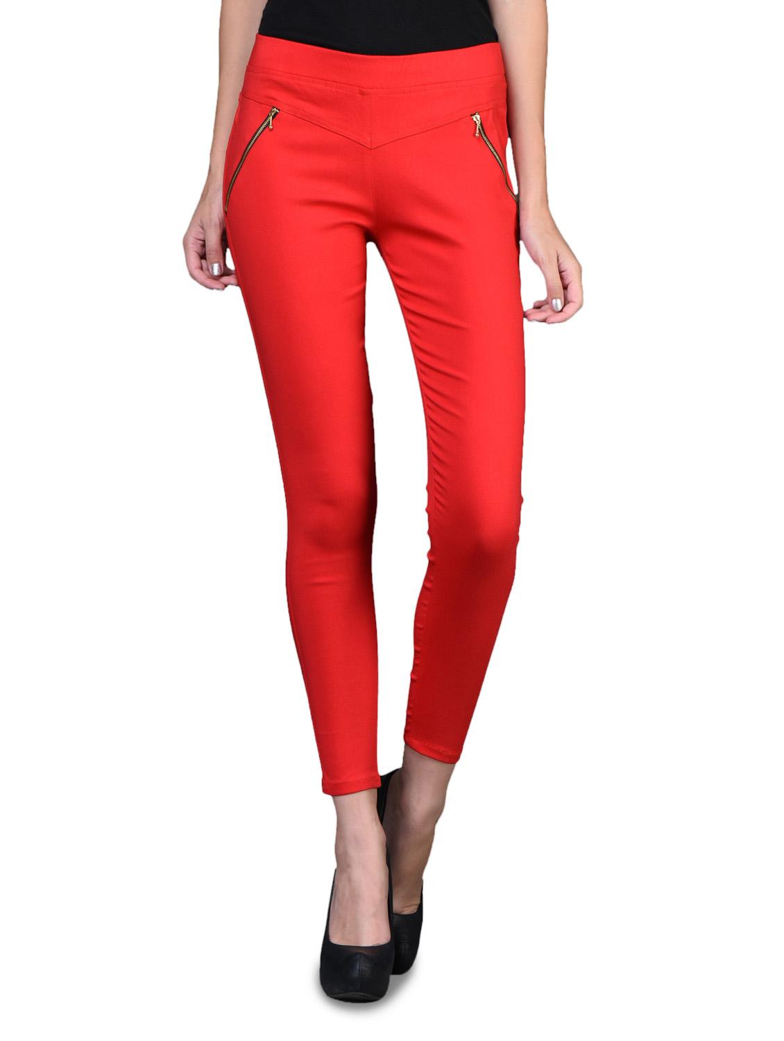 red cotton blend zippered jeggings - 1098734 - Zoom Image - 1