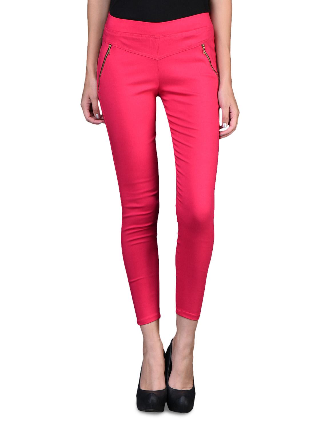 pink cotton blend zippered jeggings