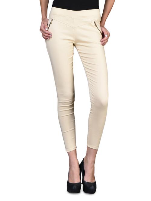 light beige cotton blend zippered jeggings - 1098741 - Standard Image - 1