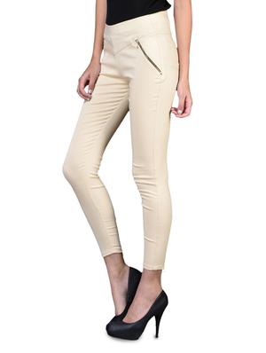 light beige cotton blend zippered jeggings - 1098741 - Standard Image - 2