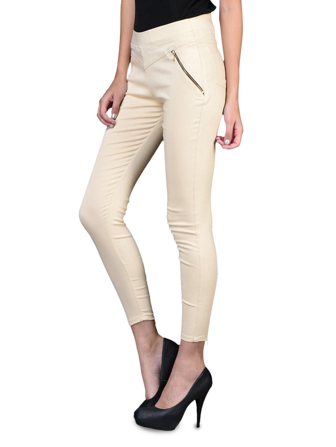 light beige cotton blend zippered jeggings - 1098741 - Zoom Image - 2
