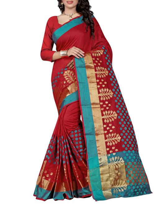 red poly cotton saree - 10994713 - Standard Image - 1
