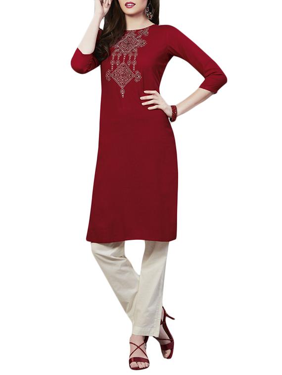 red viscose kurta - 11006954 - Zoom Image - 1