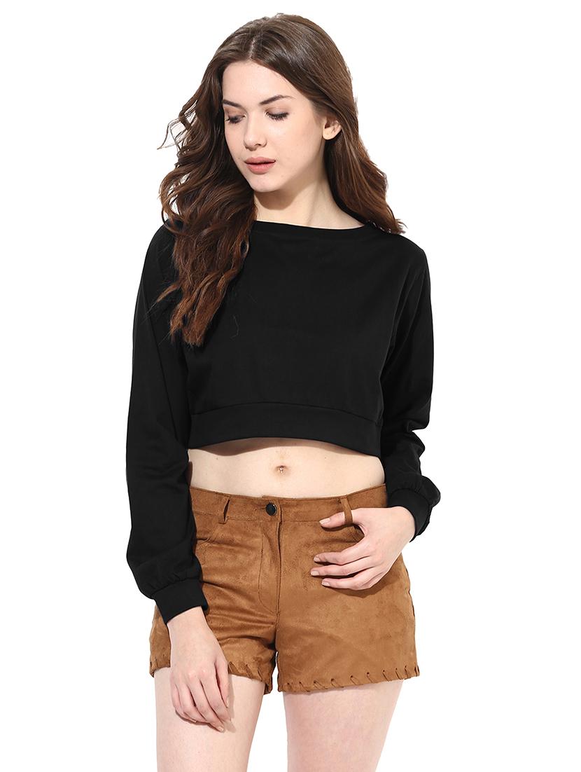 long sleeved boat neck crop top - 11013031 - Zoom Image - 1