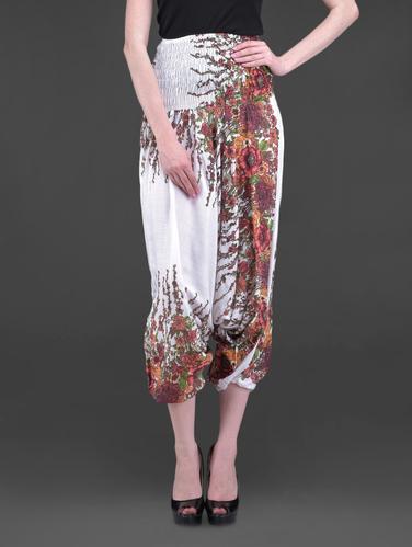 White Floral Printed Viscose Harem Pants - 1101366 - Very Small Image - 1