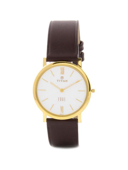 brown leather analogue watch with round gold dial - 11014927 - Standard Image - 1