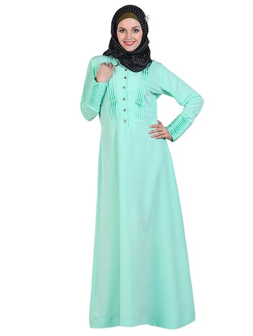 pleated light aquamarine full sleeved abaya - 11032229 - Standard Image - 1