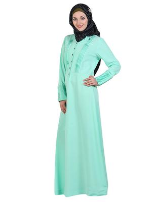 pleated light aquamarine full sleeved abaya - 11032229 - Standard Image - 2