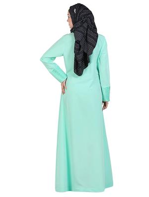pleated light aquamarine full sleeved abaya - 11032229 - Standard Image - 3