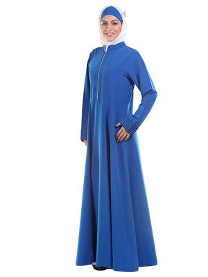 front zipper opening blue abaya - 11032230 - Standard Image - 2