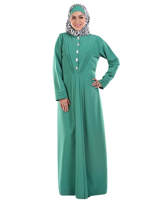 pleated green full sleeved abaya - 11032237 - Standard Image - 1