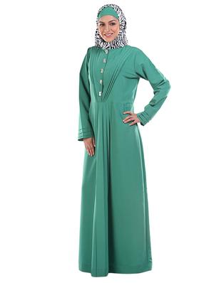 pleated green full sleeved abaya - 11032237 - Standard Image - 2