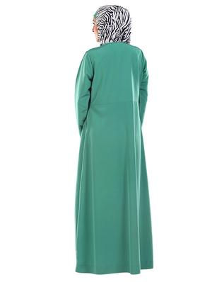 pleated green full sleeved abaya - 11032237 - Standard Image - 3