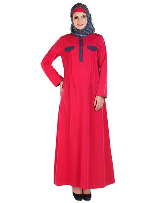 dark pink koshibo full sleeved abaya - 11032257 - Standard Image - 1