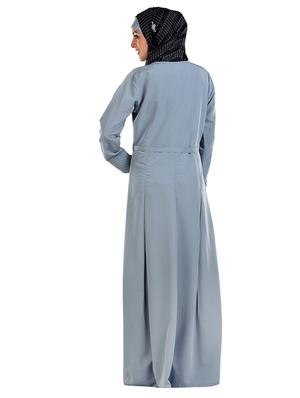 solid steel grey abaya with waist belt - 11032264 - Standard Image - 3