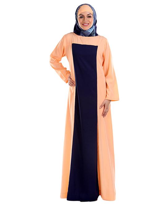 peach and navy blue full sleeved abaya - 11032267 - Standard Image - 1
