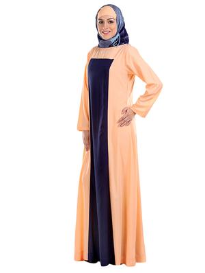 peach and navy blue full sleeved abaya - 11032267 - Standard Image - 2