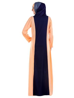 peach and navy blue full sleeved abaya - 11032267 - Standard Image - 3
