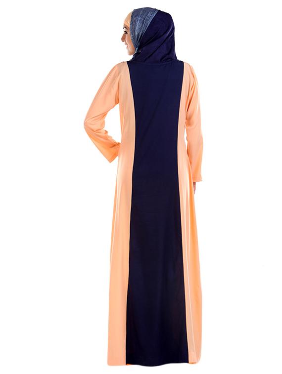 peach and navy blue full sleeved abaya - 11032267 - Zoom Image - 3