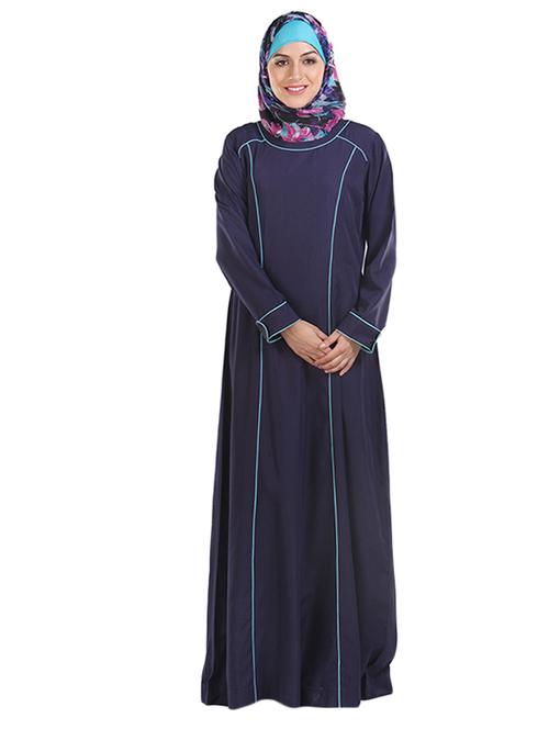 navy blue polycrepe full sleeved abaya - 11032273 - Standard Image - 1