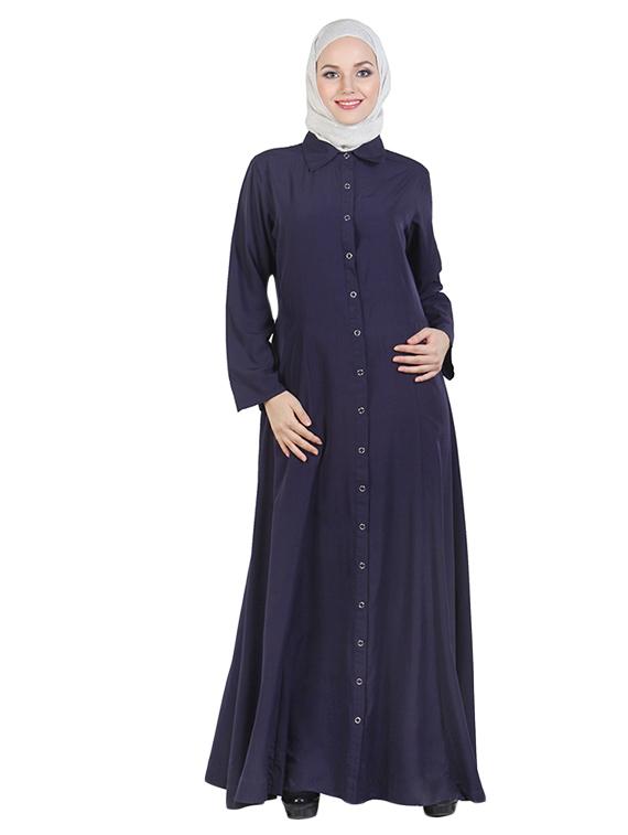 navy blue full front buttoned abaya