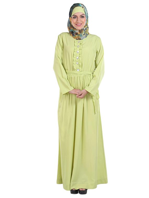 pastel green polycrepe abaya with waist belt - 11032285 - Zoom Image - 1