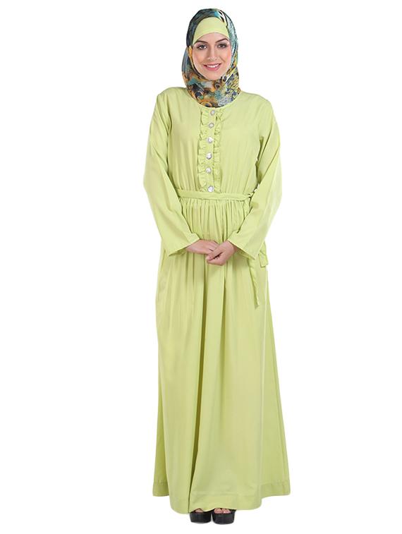 pastel green polycrepe abaya with waist belt