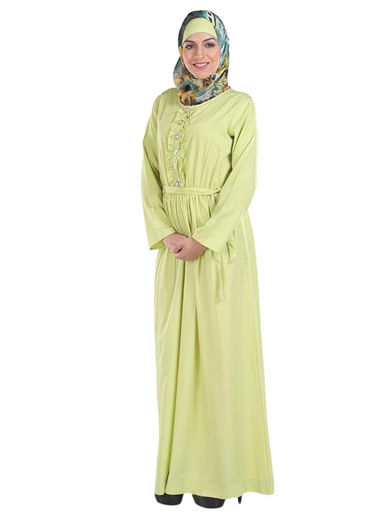 pastel green polycrepe abaya with waist belt - 11032285 - Zoom Image - 2