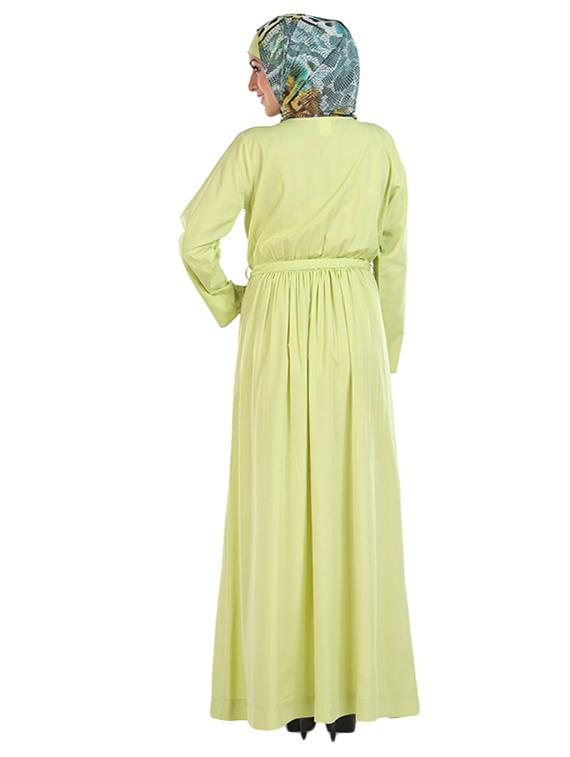 pastel green polycrepe abaya with waist belt - 11032285 - Zoom Image - 3