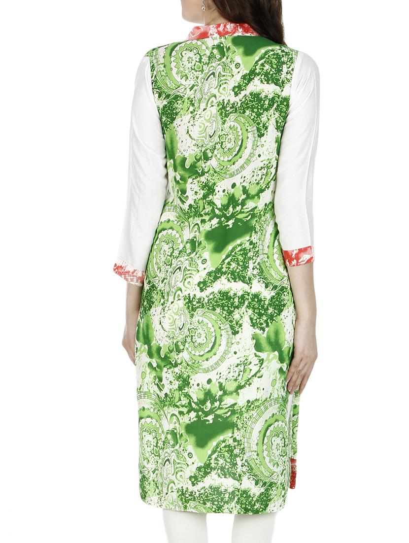 green rayon straight kurta - 11037365 - Zoom Image - 3