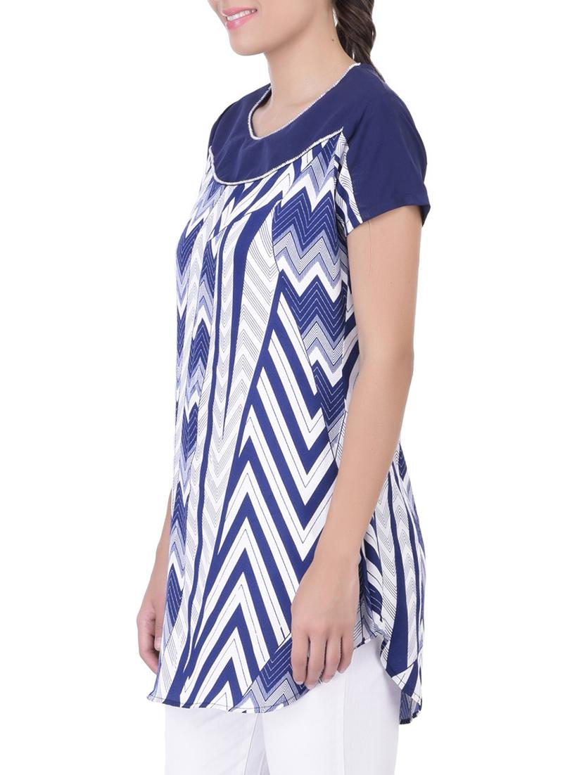 blue crepe printed tunic - 11062917 - Zoom Image - 2