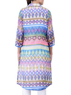 blue printed chiffon high low tunic - 11062943 - Standard Image - 3