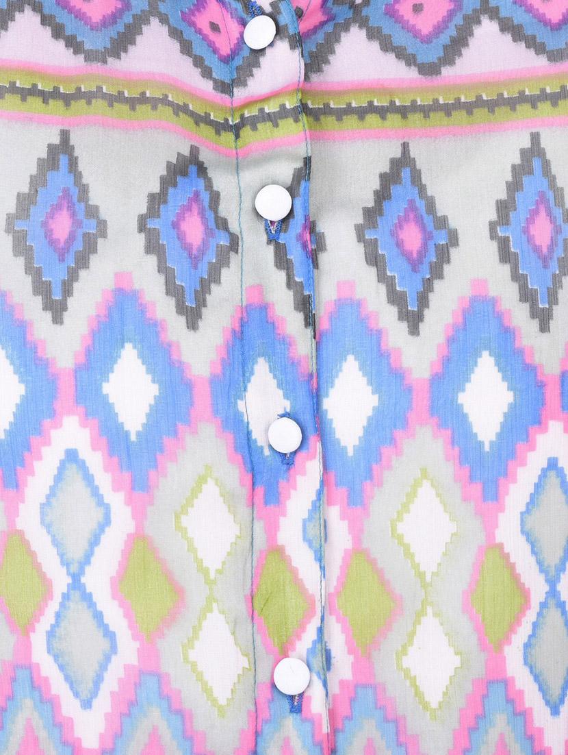 blue printed chiffon high low tunic - 11062943 - Zoom Image - 4