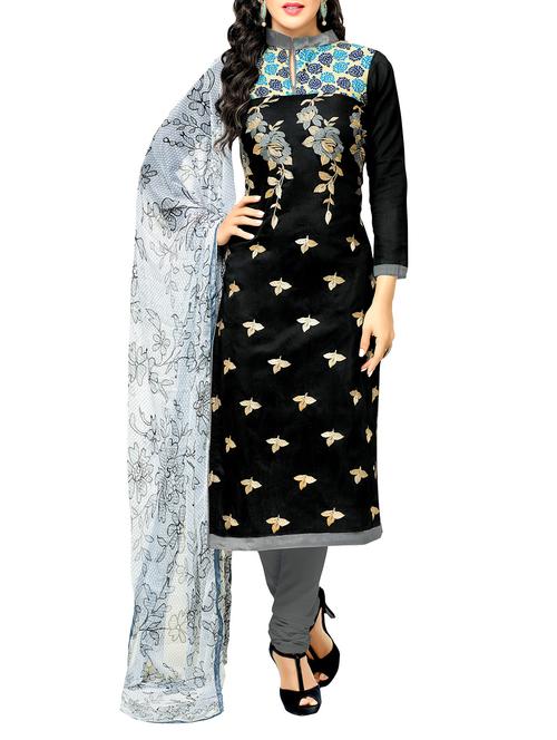 black chanderi unstitched suit - 11065469 - Very Small Image - 1