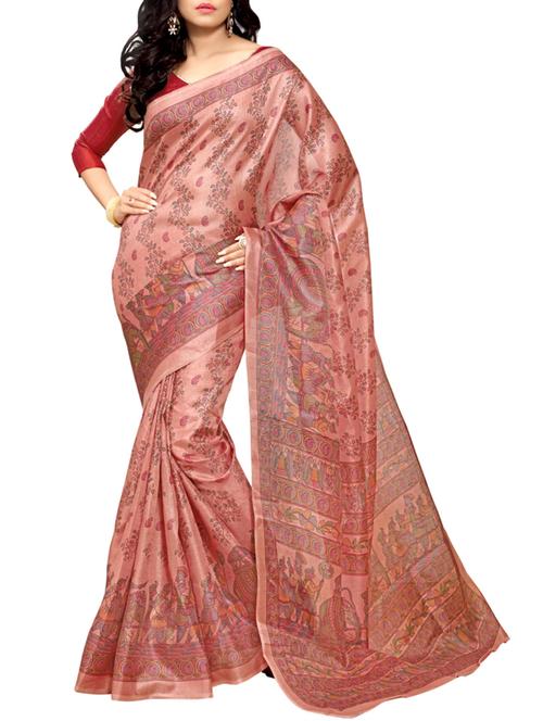pink art silk printed saree with blouse - 11065492 - Standard Image - 1