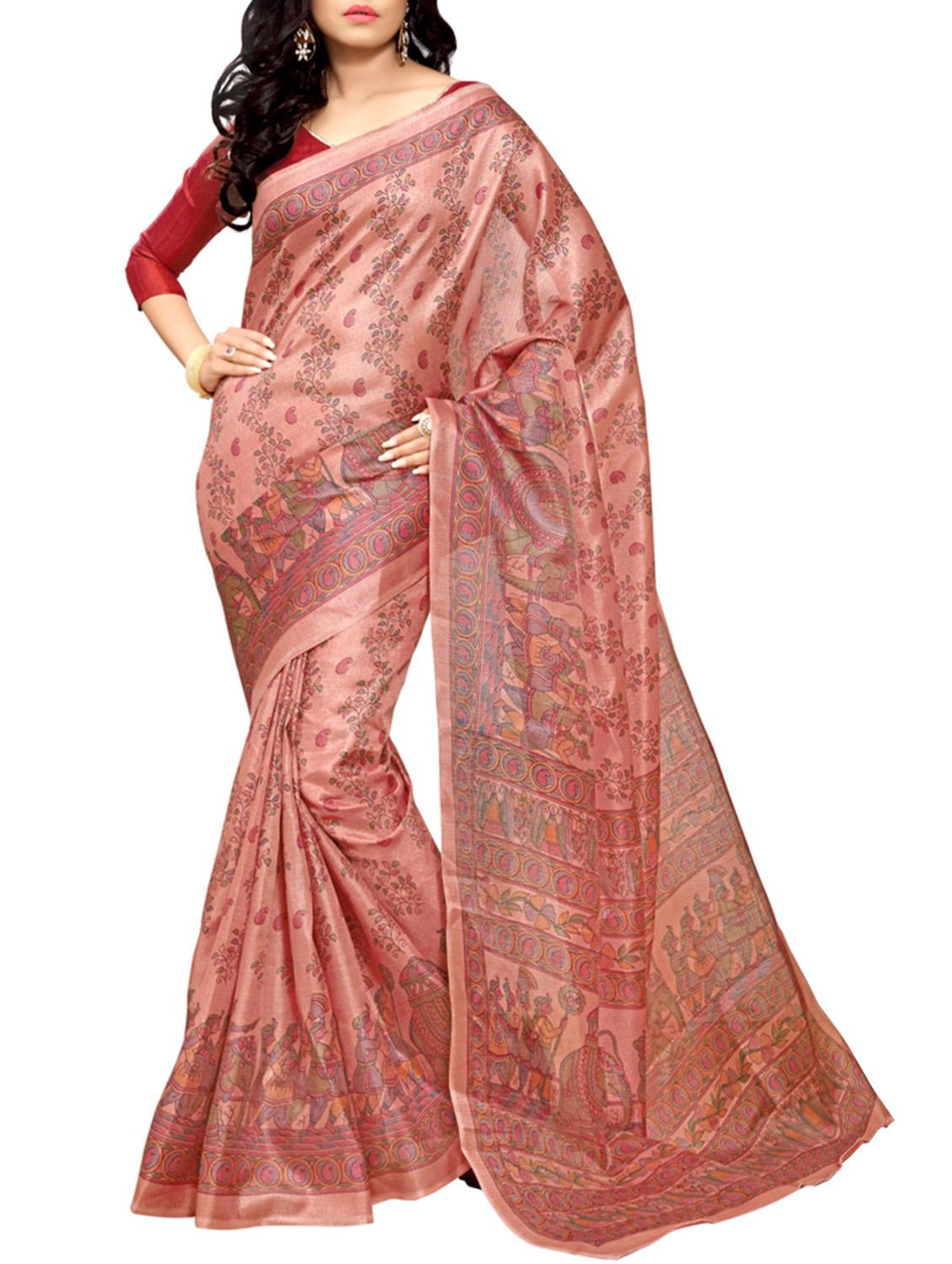 pink art silk printed saree with blouse - 11065492 - Zoom Image - 1