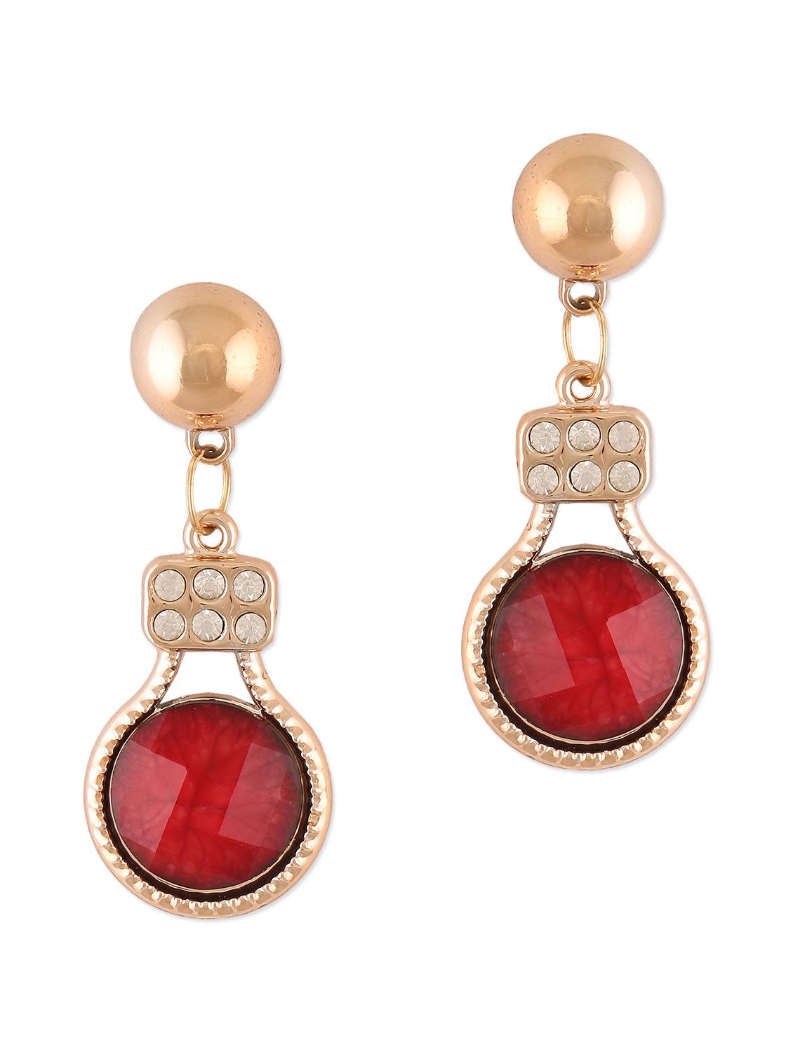golden red stone embedded earrings - 1107236 - Zoom Image - 1