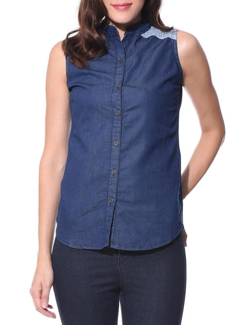 blue denim lace top - 11081398 - Very Small Image - 1