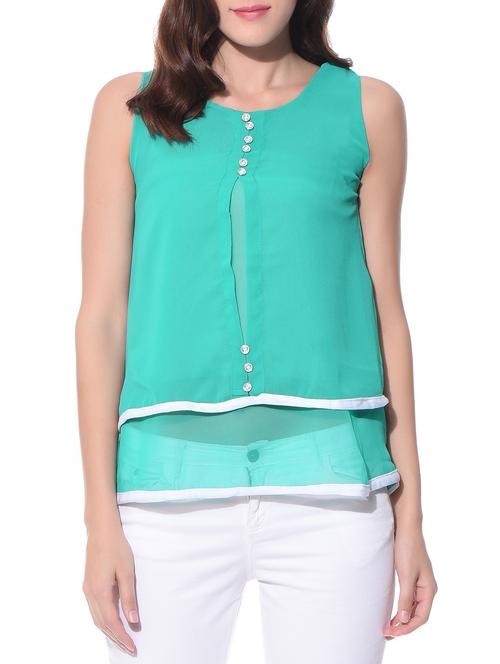 double layered crop rama green top - 11081404 -  Standard Image - 0