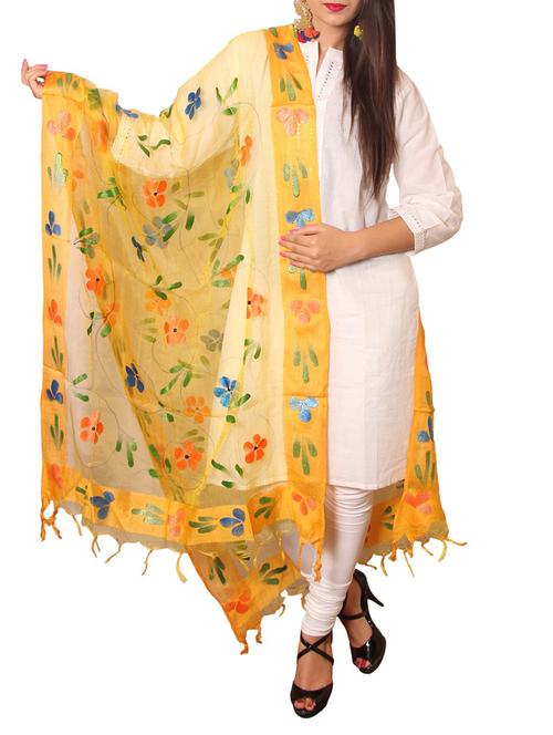 yellow tissue floral dupatta - 11087685 - Very Small Image - 1