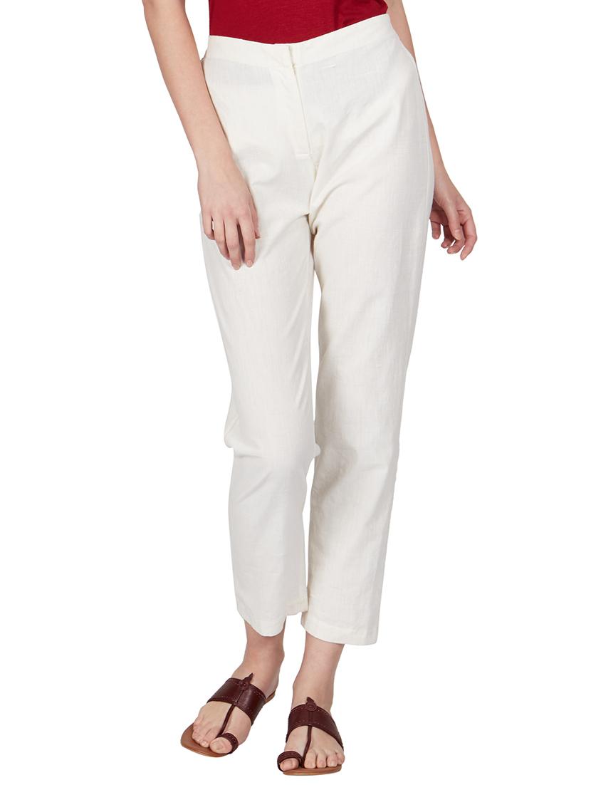 off white cotton peg trousers - 11090006 - Zoom Image - 1