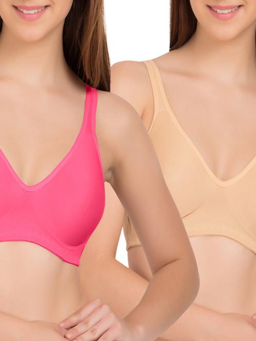 dark pink, beige cotton bra - 11090812 - Standard Image - 1