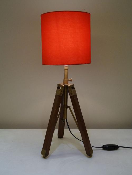 tripod table lamp in mango wood with fabric shade - 11106798 - Standard Image - 1