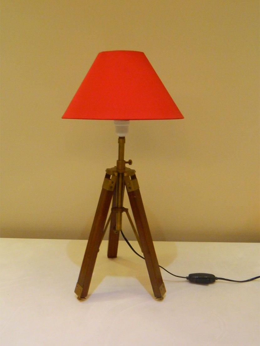 tripod table lamp in mango wood with fabric shade - 11106801 - Zoom Image - 2