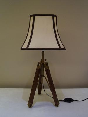 tripod table lamp in mango wood with fabric shade - 11106810 - Standard Image - 2