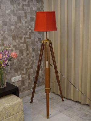 tripod fllor lamp in mango wood with fabric shade - 11106820 - Standard Image - 2