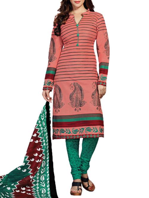pink cotton unstitched suit - 11119181 - Standard Image - 1