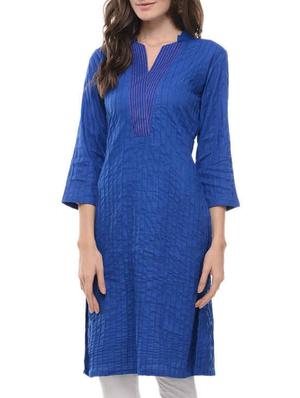 blue cotton straight solid kurta - 11123353 - Standard Image - 2