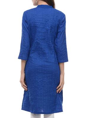 blue cotton straight solid kurta - 11123353 - Standard Image - 3
